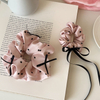 Pink Polka Dot Satin Scrunchie with Bow