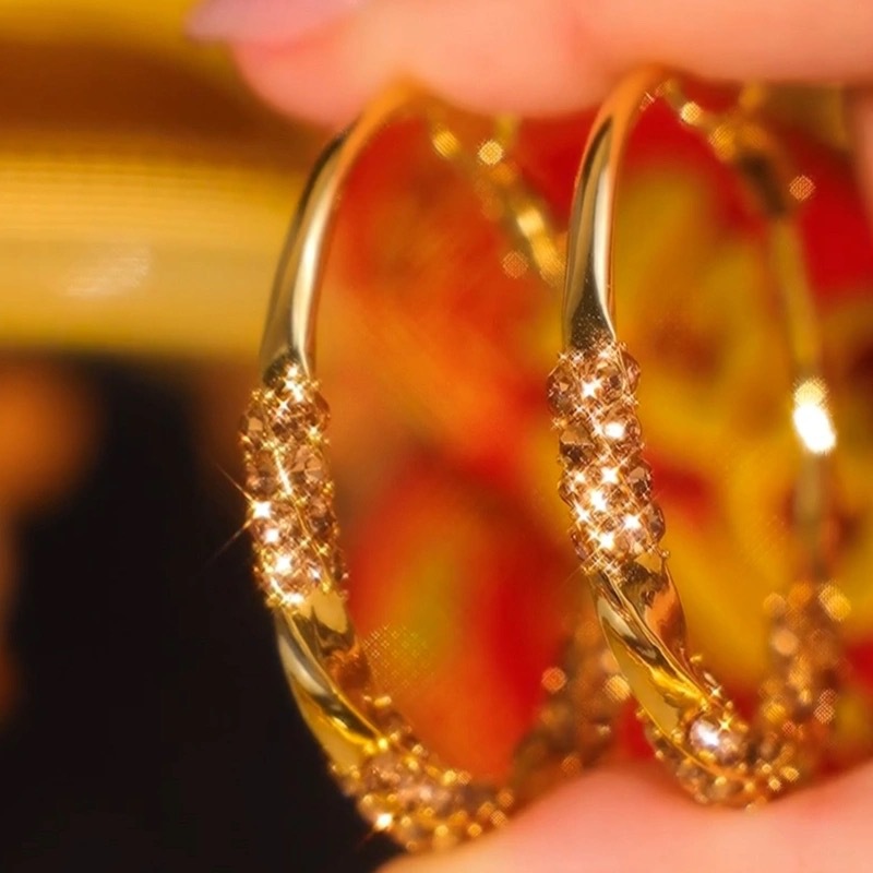 Light Luxury Twisted Crystal Hoop Earrings Cool Tone Twisted Crystal Dangles