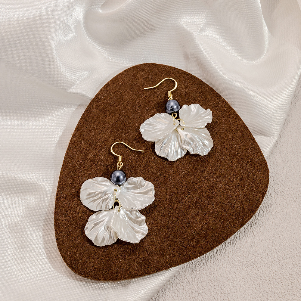 Silver Needle Shell Pearl Drop Earrings