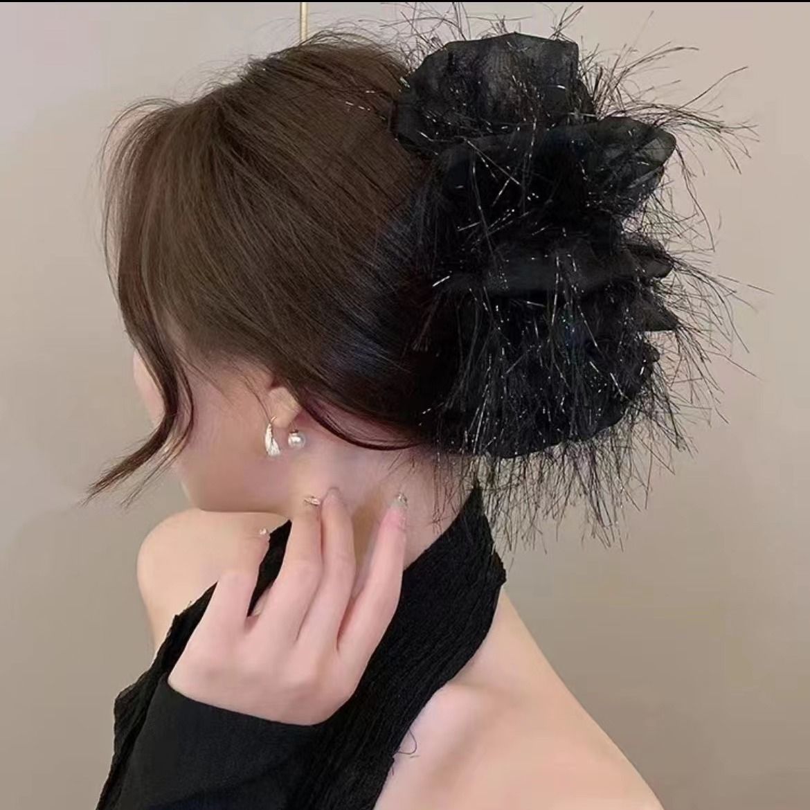 Multi Bow Feather Hair Claw Clip