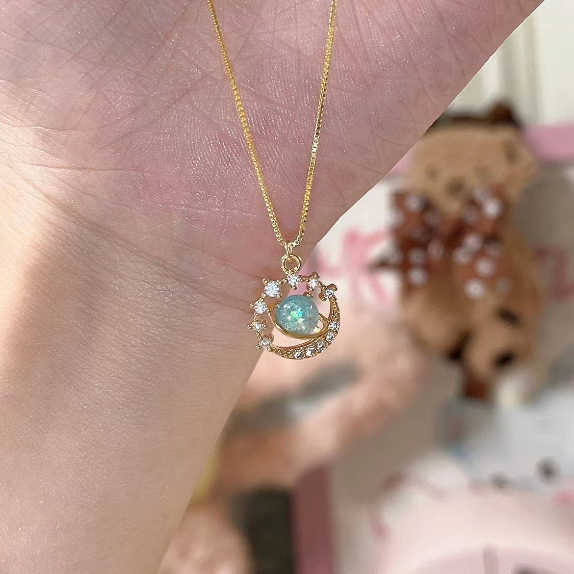 Dreamy Planet Universe Saturn & Earth Necklace