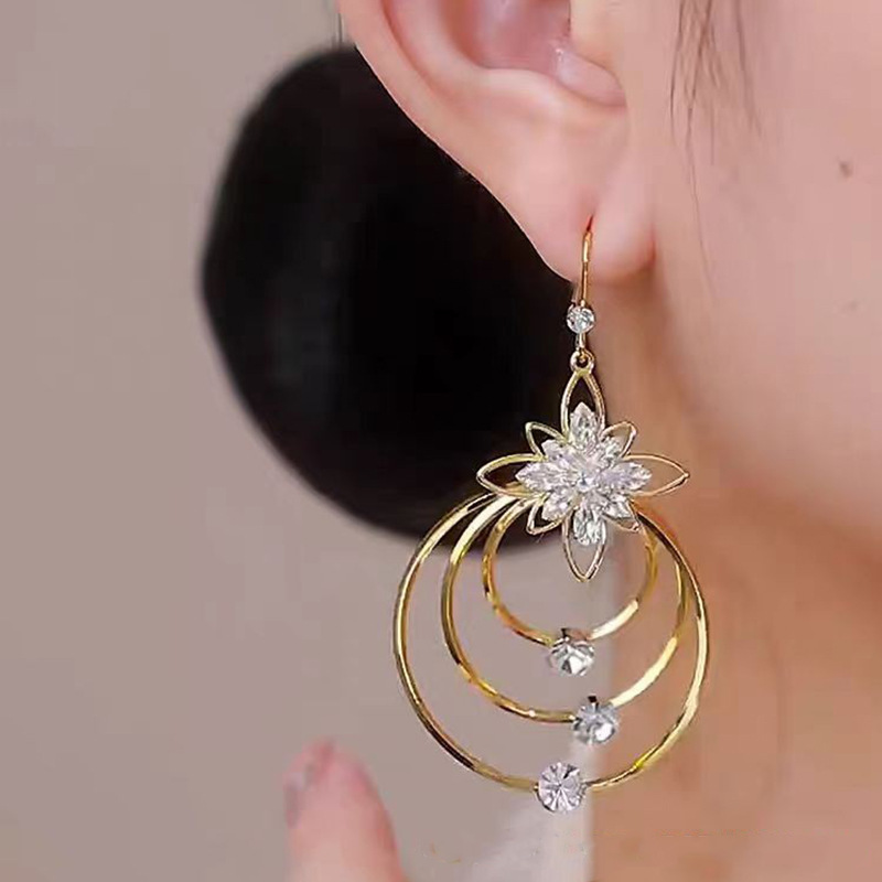 New Five-Petal Flower Tassel Zircon Earrings