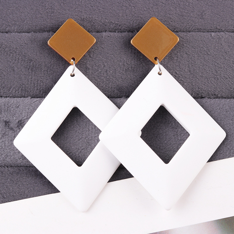 Bold Geometric Hollow Square Drop Earrings | Colorful Acrylic Statement Earrings