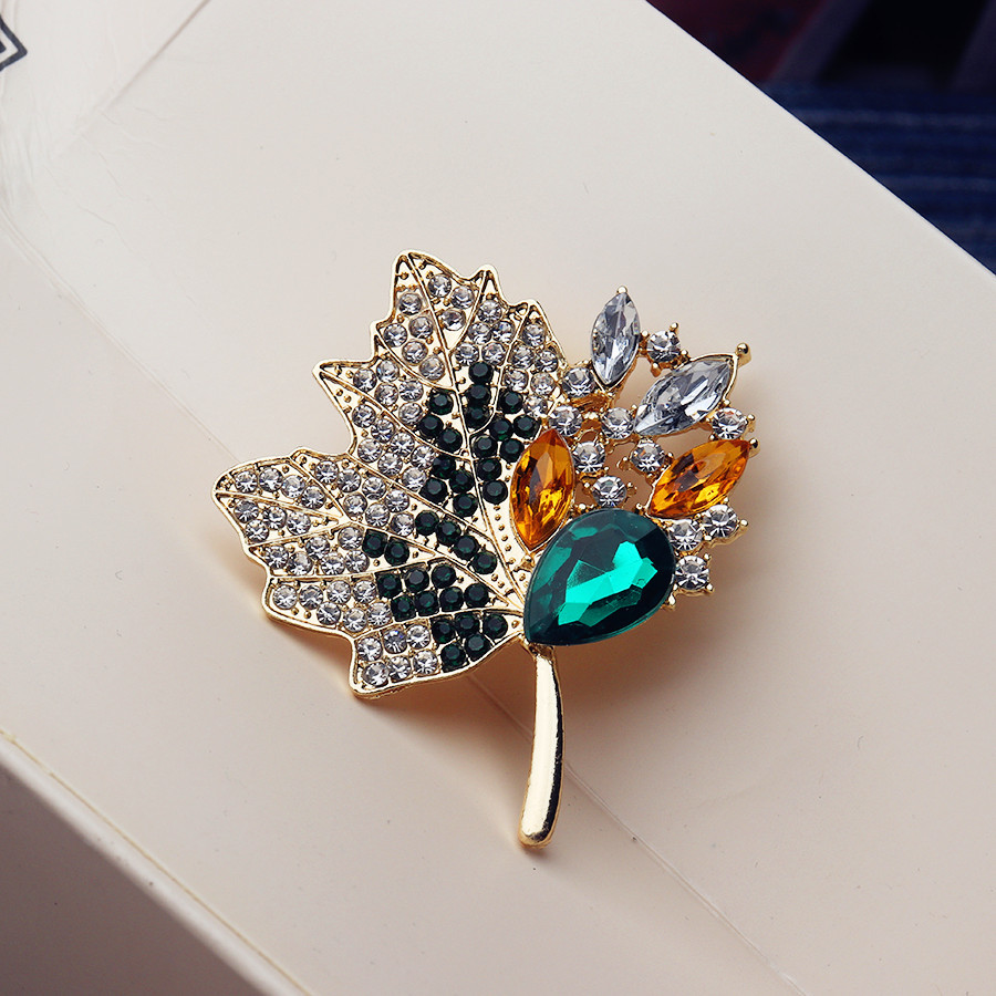 French Maple Leaf Zircon Brooch