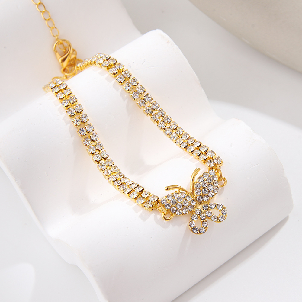 Rhinestone Butterfly Anklet for Women, Silver Plated Crystal Ankle Bracelet