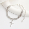 Rhinestone Cross Anklet for Women, Silver Plated Crystal Wave Ankle Bracele