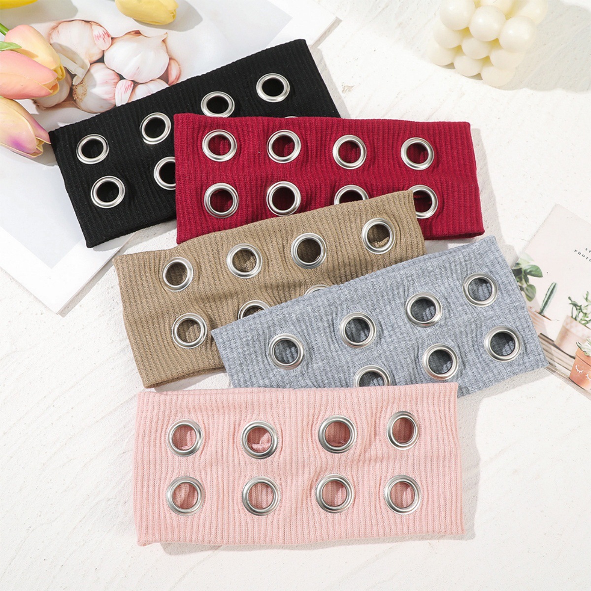 Metal Circular Hole Hollowed-out Elastic Hair Band