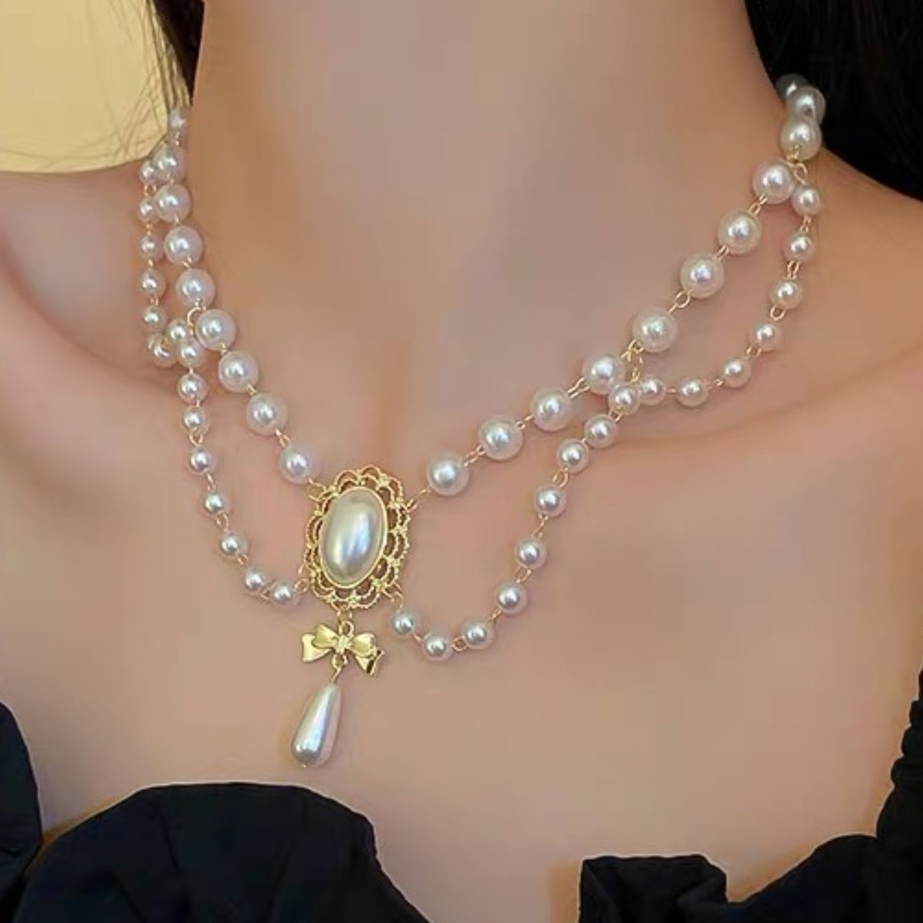 Vintage Double Layer Pearl Necklace