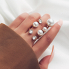 Luxury Pearl & Crystal Open Ring for Women – Asymmetric Gradient Pearl Statement Ring, Adjustable Gold Tone Fashion Jewelry