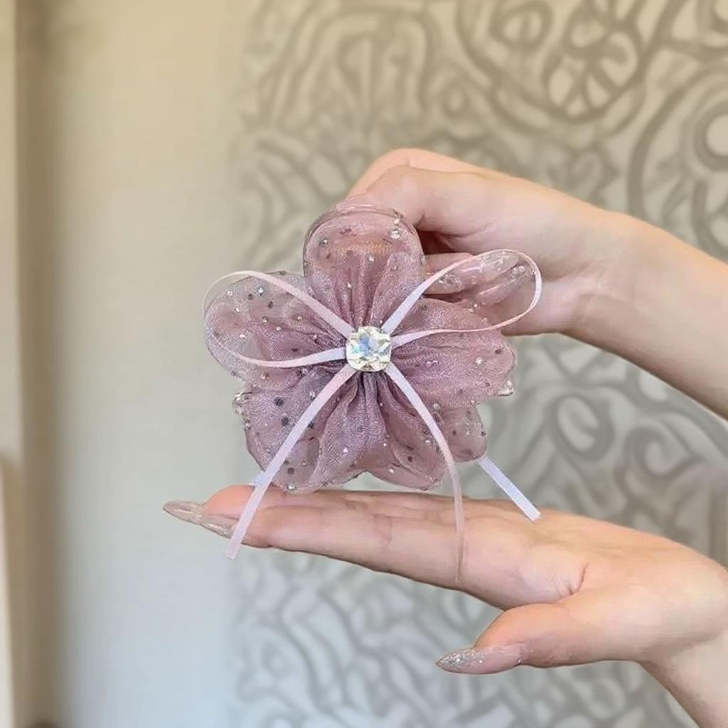 Bow Mesh Ribbon Flower Hair Claw Clip