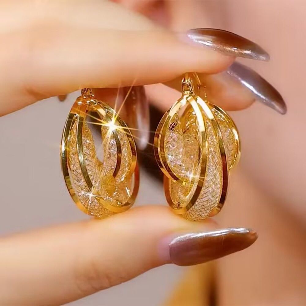 Light Luxury Gold Interlocking Zircon Earrings for Women