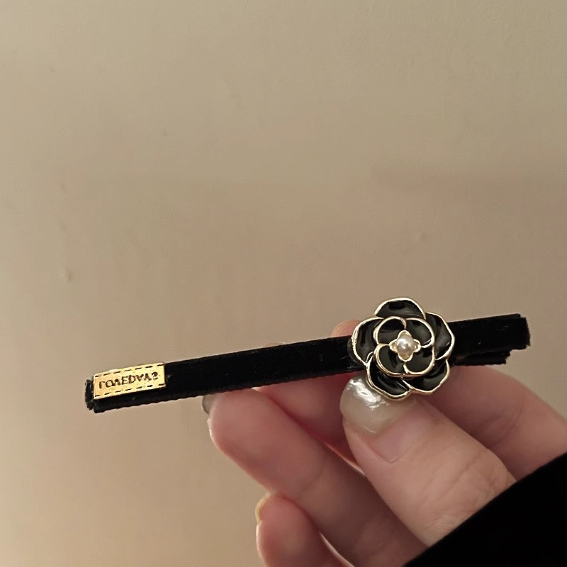 Velvet Camellia Side Hair Clips Vintage Chanel Style Barrettes Elegant Hair Pins