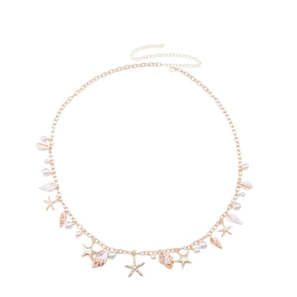 Seashell Starfish Pearl Chain Belt - Beach Boho Adjustable Waist Jewelry