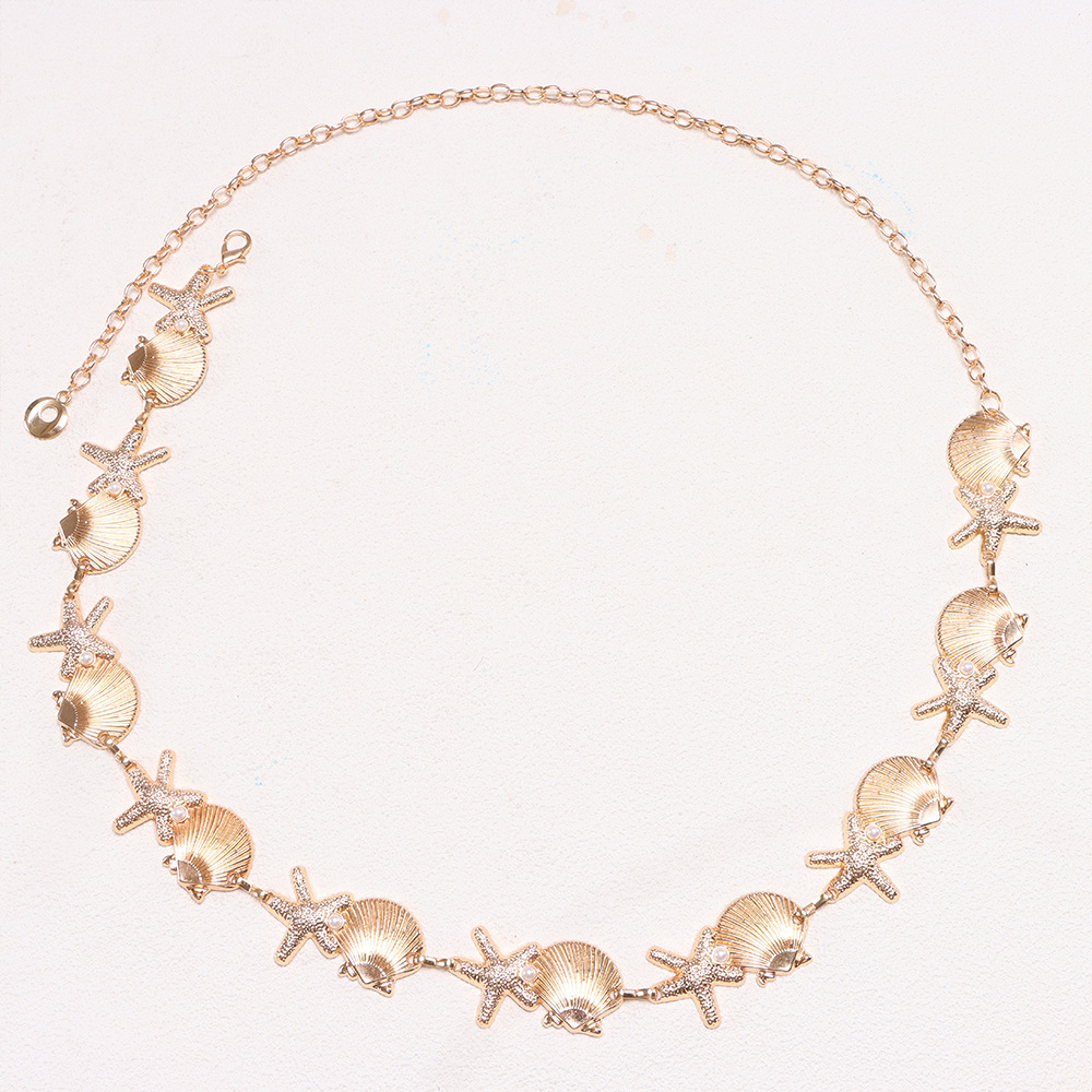 Seashell Starfish Link Waist Chain - Boho Beach Adjustable Dress Belt