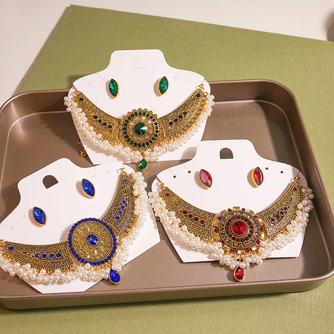 Vintage Metal Jewelry Set Bohemian Round Pearl Earrings Necklace