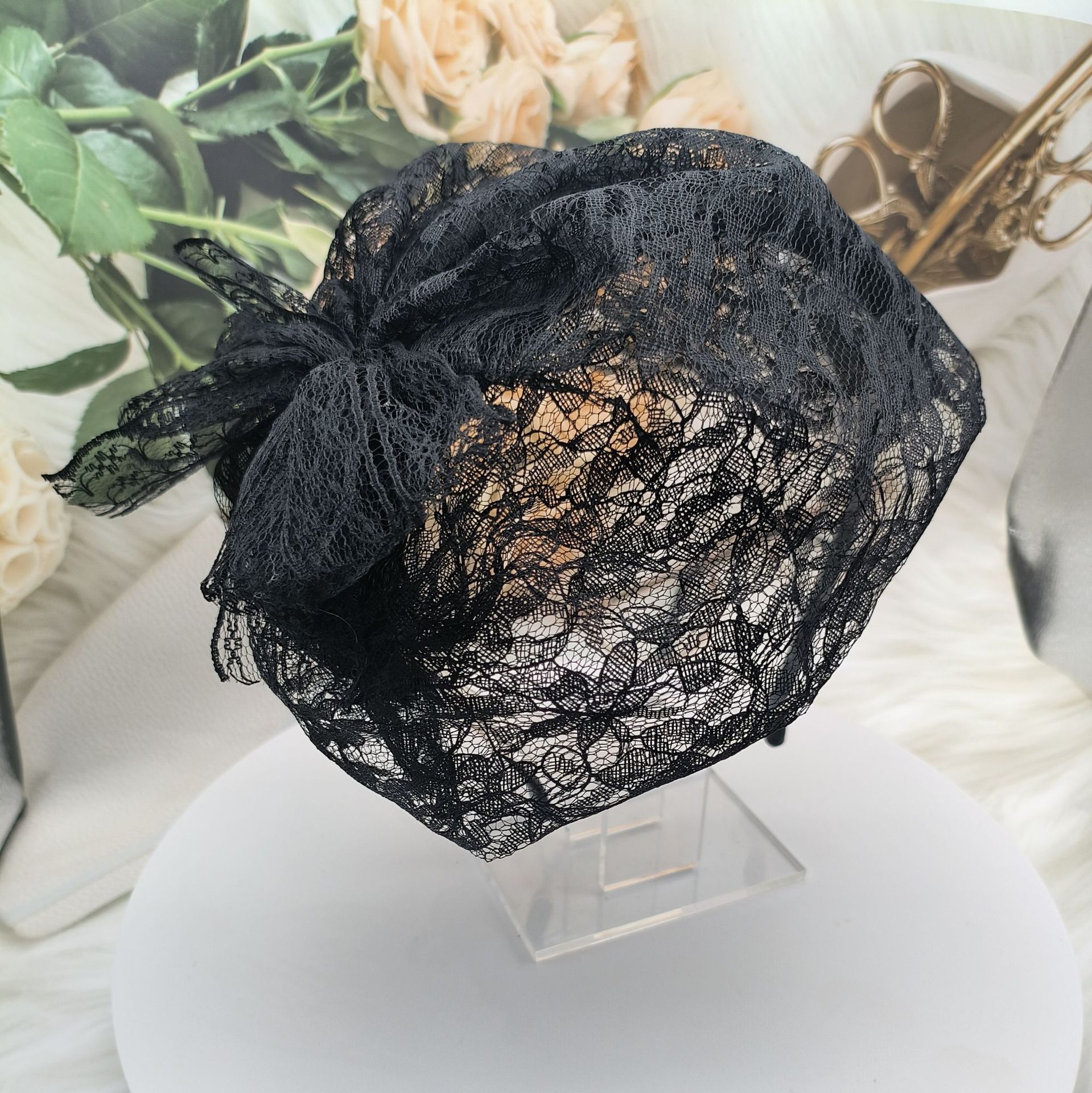 Vintage Polka Dot Lace Bow Beret Headband Wholesale