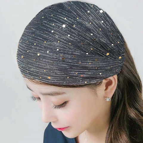Sequin Lace Fabric Wide Headband for Women