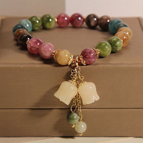 Rainbow Lotus Colorful Bracelet for Women Summer Ins Small Niche Orchid Pendant
