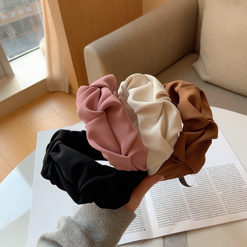 Wide Edge Wrinkled Solid Color Headband, French Minimalist Fashion Hairband for Women
