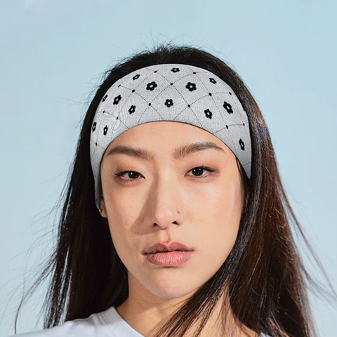 Retro diamond-patterned small floral knitted hair band