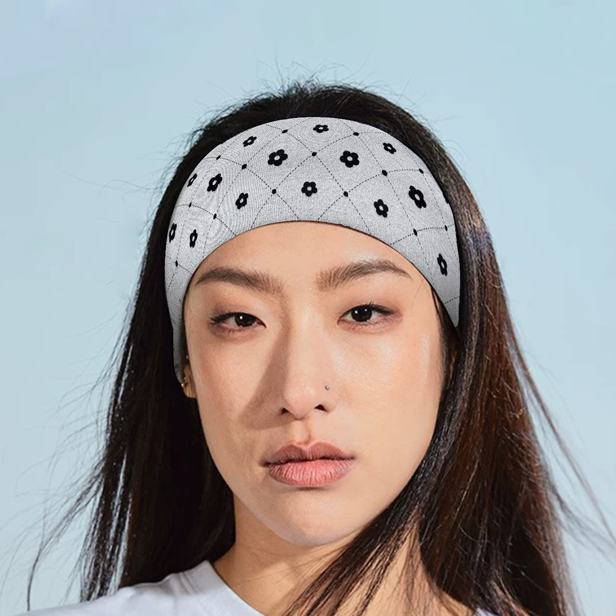 Retro diamond-patterned small floral knitted hair band