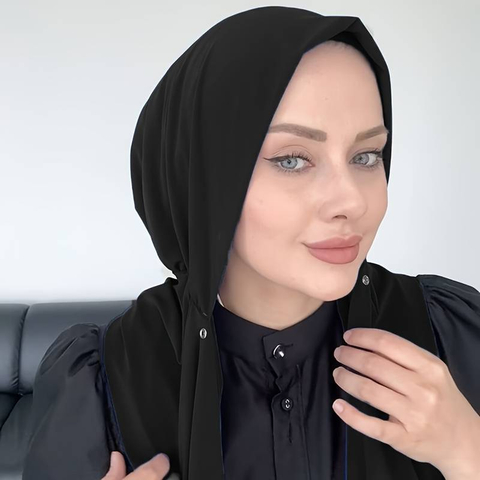 Muslim Fashion Simple Solid Color Scarf Hat Snap-on Head Wrap One-piece Veil Dust-proof Hat