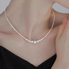 Shimmering Silver Chain with Curved Pearl Smile Necklace | Elegant Bridal Jewelry