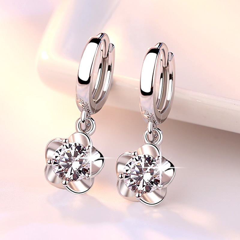 Sparkling Floral Hoop Earrings | Purple CZ Flower Drop Earrings | Romantic Bridal Jewelry