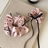 Pink Polka Dot Satin Scrunchie with Bow