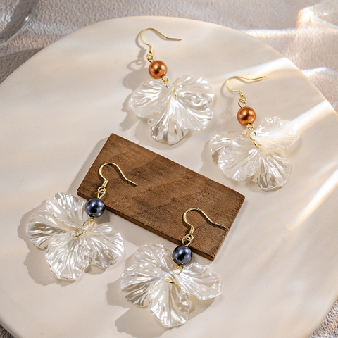 Silver Needle Shell Pearl Drop Earrings