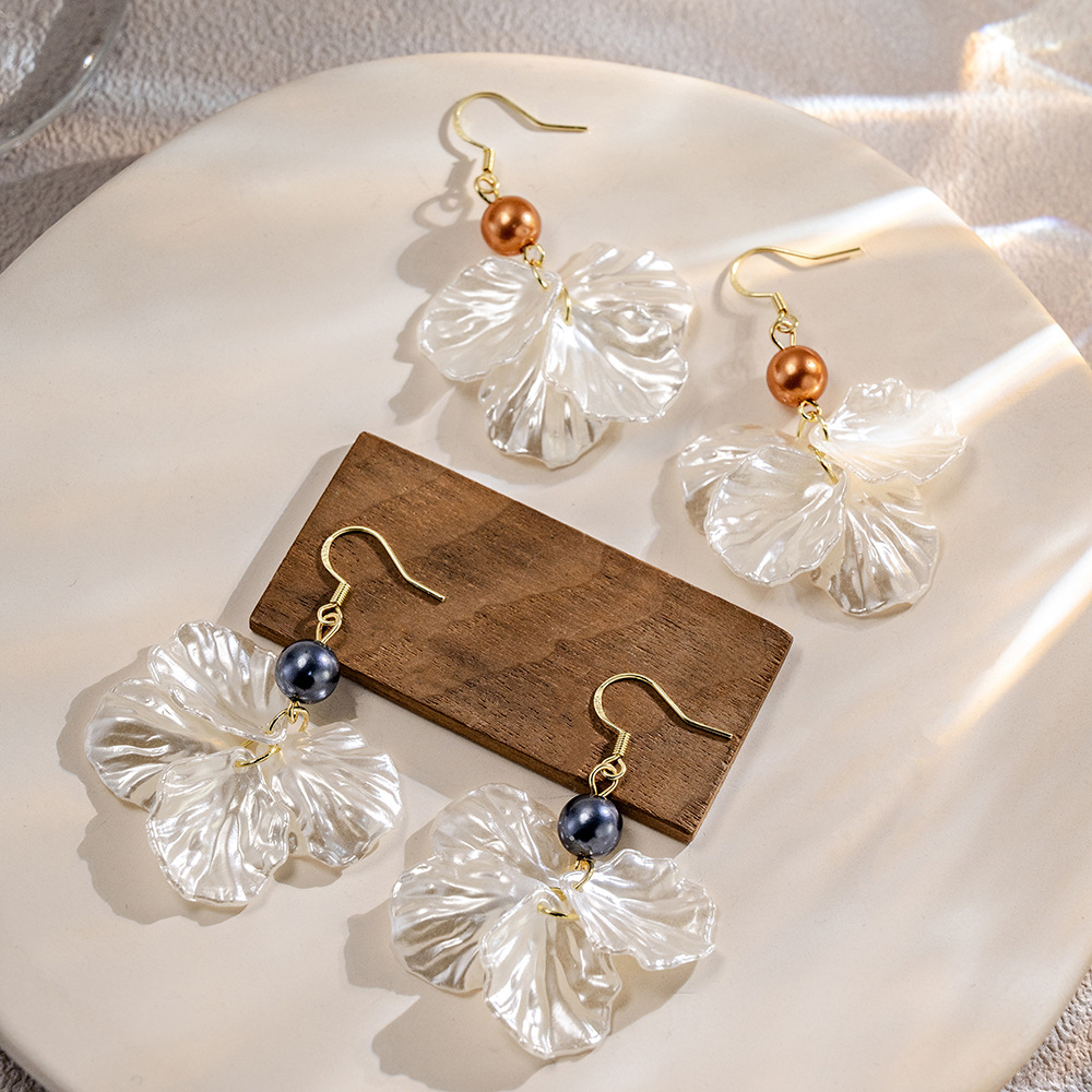 Silver Needle Shell Pearl Drop Earrings
