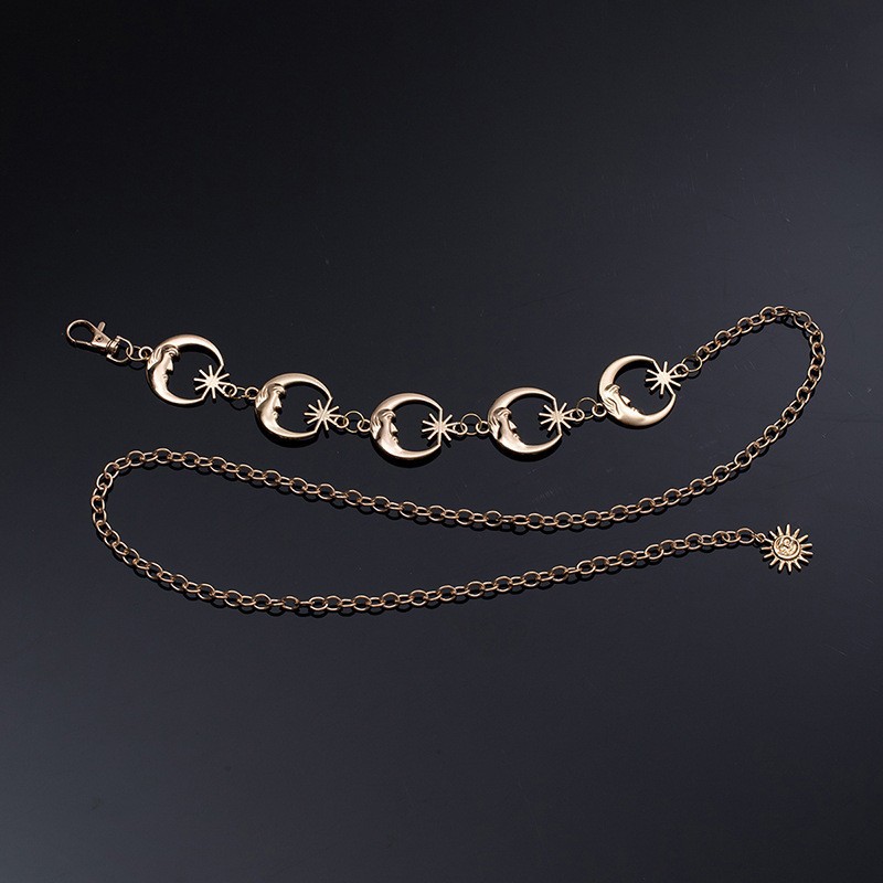Vintage INS Metal Moon Waist Chain Belt for Women – Adjustable Dress Body Chain