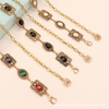 Gold Silver Metal Carved Oval Chain Waist Belt with Rhinestone for Women