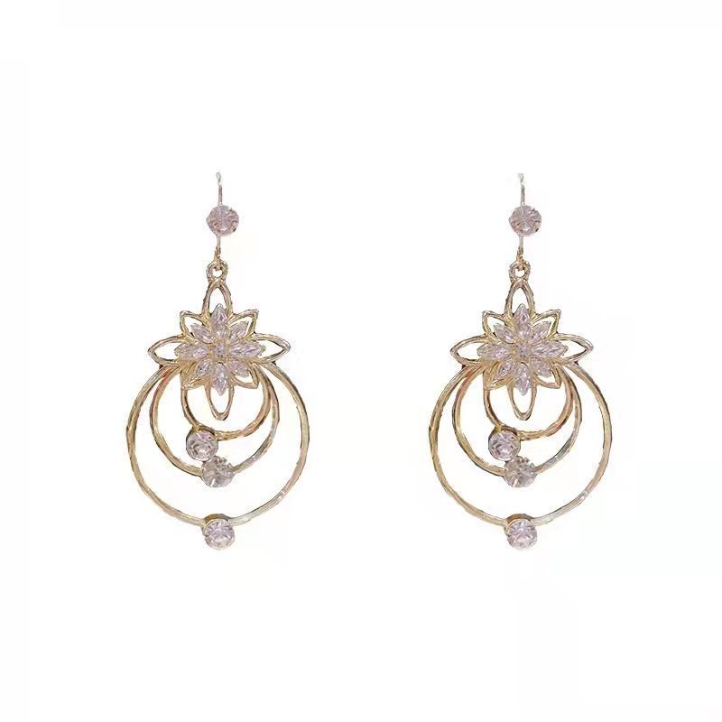 New Five-Petal Flower Tassel Zircon Earrings