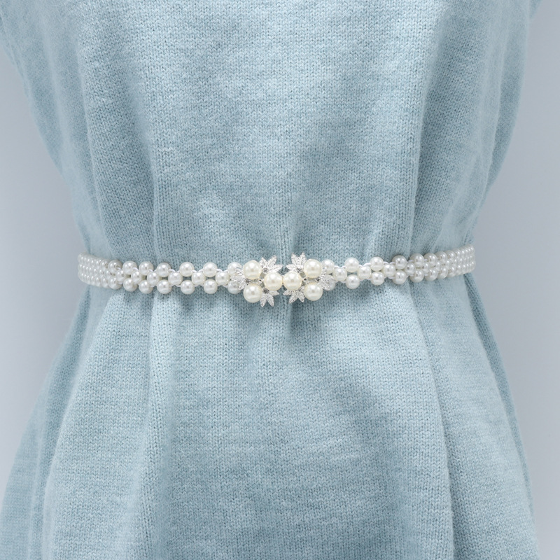 New Fashion Pearl Rhinestone Flower Waist Chain for Women