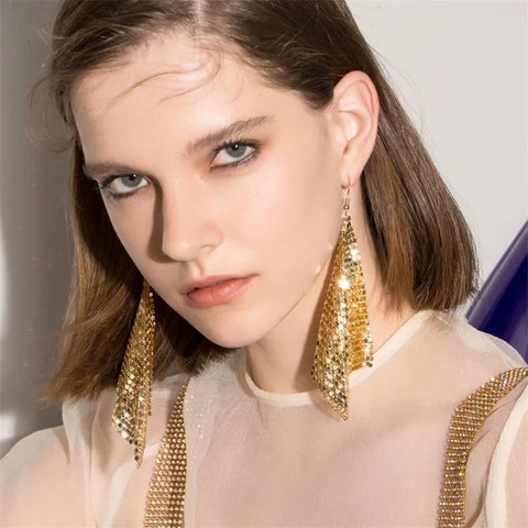 Fashion Metal Sequin Tassel Earrings – New Square Geometric Long Dangle Earrings