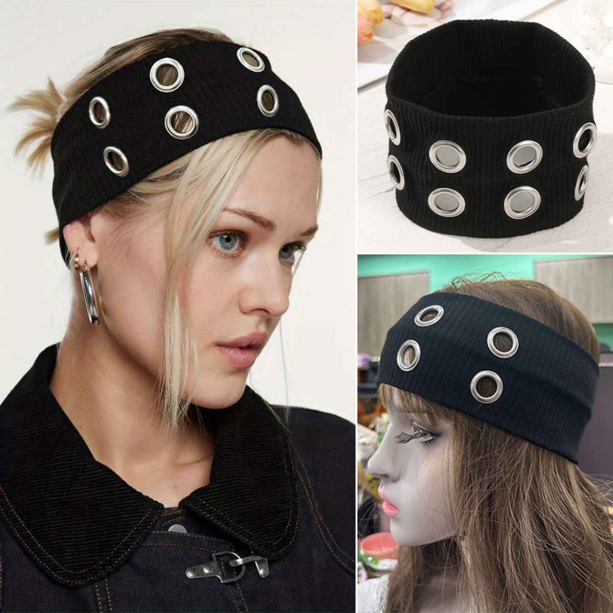 Metal Circular Hole Hollowed-out Elastic Hair Band