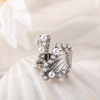 Silver Pearl Cluster Open Ring – Vintage Textured Statement Ring for Women, Adjustable Fashion Jewelry