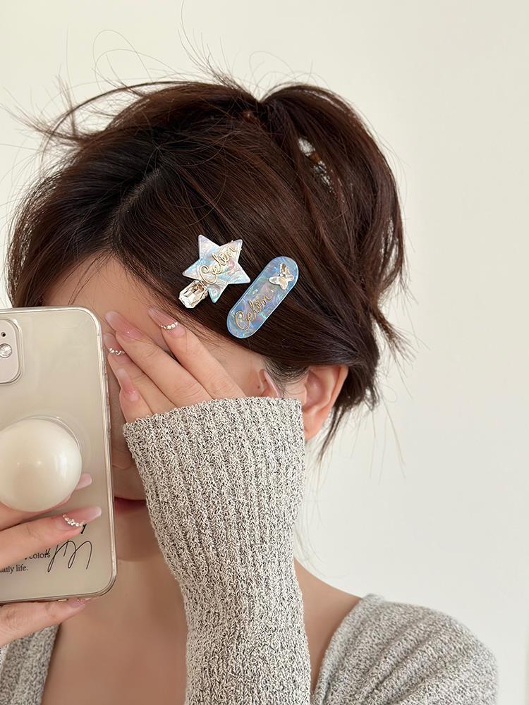 Letter & Star Acetic Acid Side Hair Clip for Women