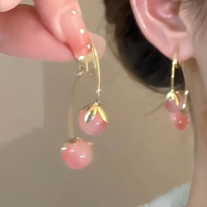 Sweet Pink Cherry Tassel Earrings