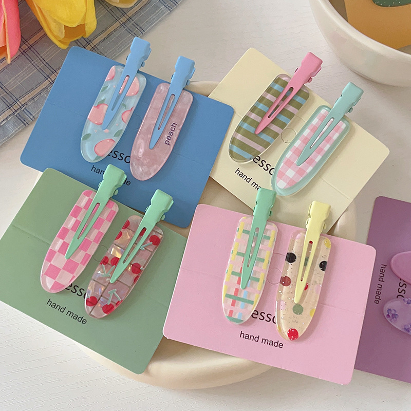 Spring Fruit Print No-Bend Hair Clips Cherry Grape Peach Side Barrettes