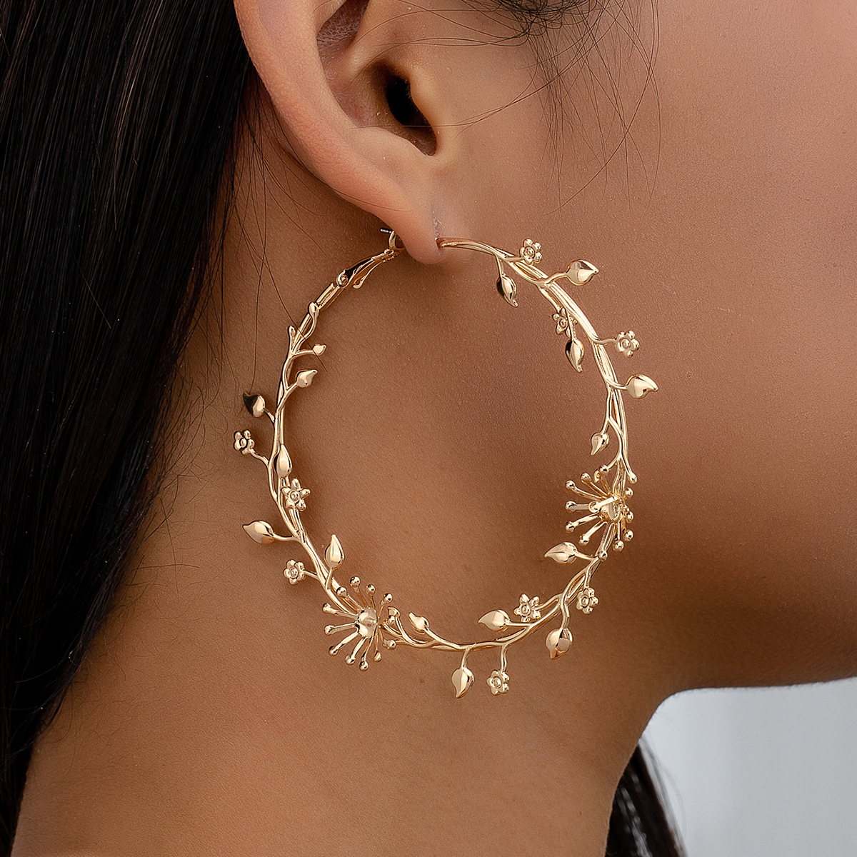 Oversized Gold Flower Hoop Earrings