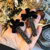 Black Velvet Rhinestone Bow Hair Clips Luxury Sparkle Side Barrettes