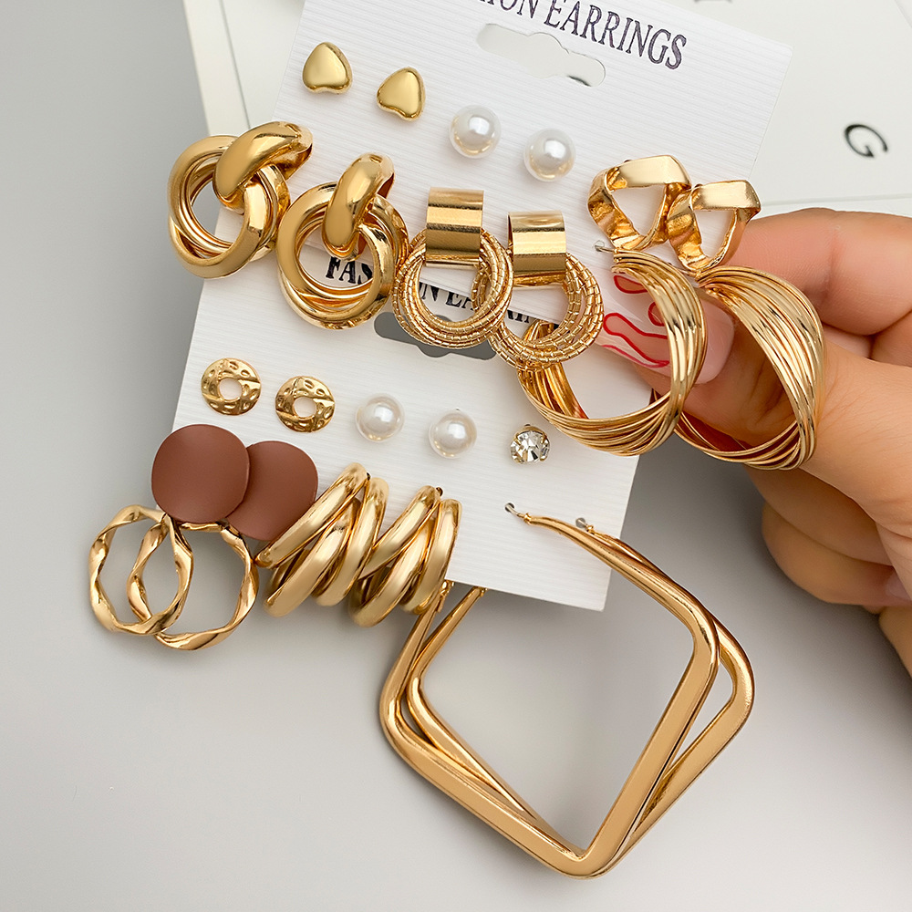 6-Pair Gold Butterfly & Hoop Earring Set with Pearl Studs