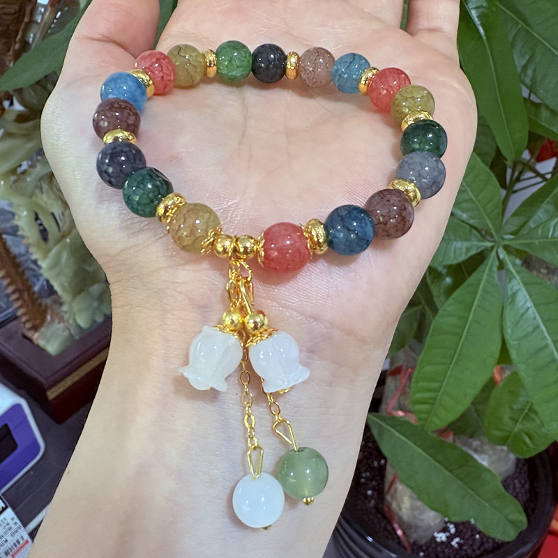Rainbow Lotus Colorful Bracelet for Women Summer Ins Small Niche Orchid Pendant