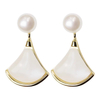 French Style Fan-shaped Shell Pearl Earrings, Delicate Dangle Earrings for Women