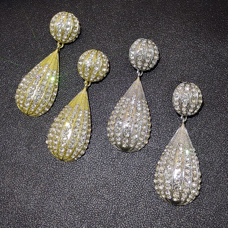 European & American Luxury Full Rhinestone Waterdrop Hot Air Balloon Earrings