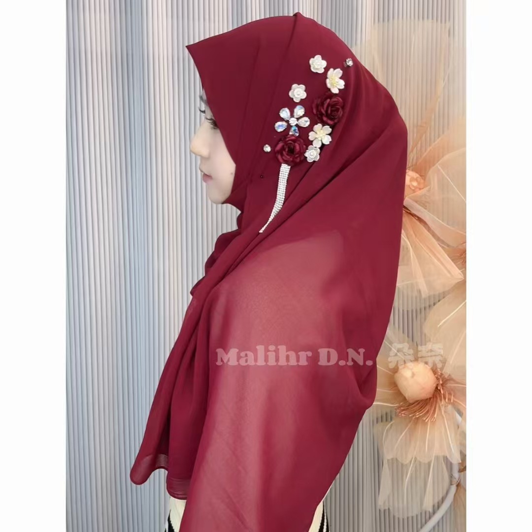 Premium Chiffon Hijab Set with Matching Floral Hair Accessory – Modest Fashion for Eid & Events