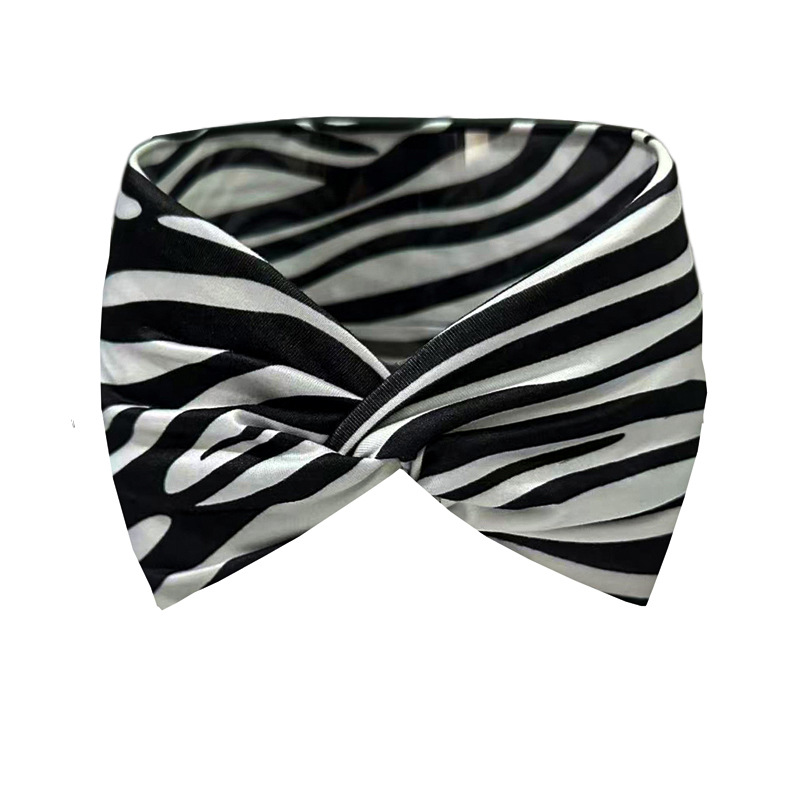 European & American Leopard Print Wide Cross Headband for Women