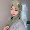 Dry Rose Solid Color Chiffon Square Scarf Flower Hui Ethnic Group Veil Headscarf for Women